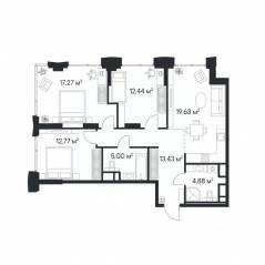 ЖК «1-й Нагатинский», планировка 3-комнатной квартиры, 85.42 м²