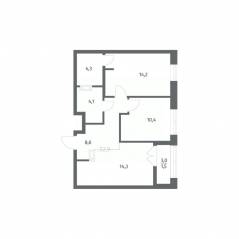 ЖК «NEWПИТЕР», планировка 2-комнатной квартиры, 57.48 м²
