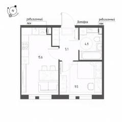 ЖК «Монография», планировка 1-комнатной квартиры, 35.10 м²