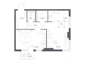 ЖК «Пригород Лесное», планировка 1-комнатной квартиры, 48.27 м²