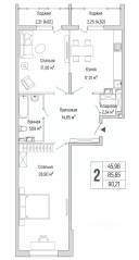 ЖК «Riga Hills», планировка 2-комнатной квартиры, 90.21 м²
