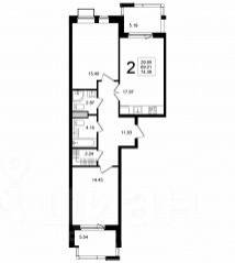 ЖК «Мишино-2», планировка 2-комнатной квартиры, 74.38 м²