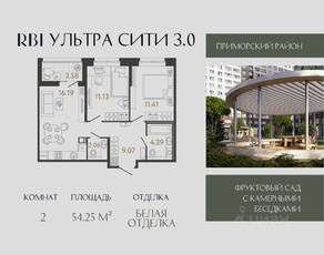 ЖК «Ультра Сити 3.0», планировка 2-комнатной квартиры, 54.25 м²