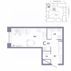 ЖК «Страна.Заречная», планировка студии, 32.10 м²