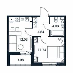 ЖК «Полис ЛАВрики», планировка 1-комнатной квартиры, 32.00 м²