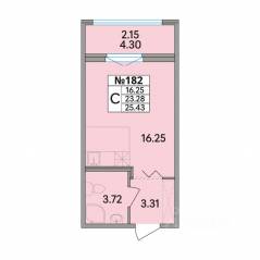 ЖК «Рождественский квартал», планировка студии, 25.43 м²