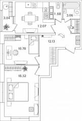 ЖК «БелАрт», планировка 2-комнатной квартиры, 60.97 м²