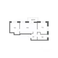 ЖК «NEWПИТЕР», планировка 2-комнатной квартиры, 53.33 м²