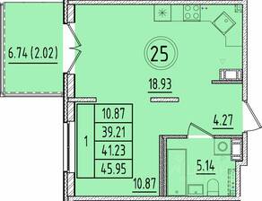 МЖК «Образцовый квартал 17», планировка 1-комнатной квартиры, 39.21 м²