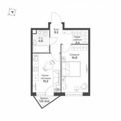 ЖК «Sokolinn Park», планировка 1-комнатной квартиры, 38.30 м²