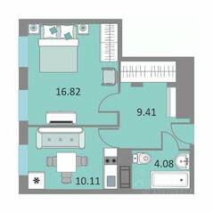 Апарт-комплекс «Начало», планировка 1-комнатной квартиры, 40.10 м²