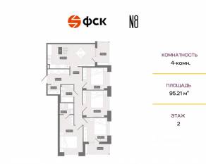 ЖК «N8», планировка 4-комнатной квартиры, 95.21 м²