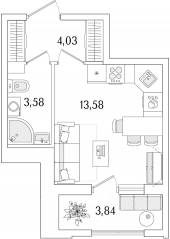 ЖК «Гранат», планировка студии, 23.11 м²