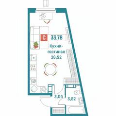ЖК «Графика», планировка студии, 33.78 м²