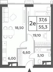 ЖК «Will Towers», планировка 2-комнатной квартиры, 55.30 м²
