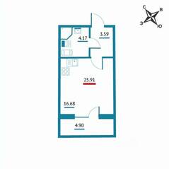 ЖК «Левитан», планировка студии, 25.91 м²