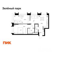 ЖК «Зеленый парк», планировка 2-комнатной квартиры, 61.30 м²