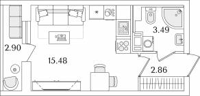 ЖК «Кинопарк», планировка студии, 23.28 м²