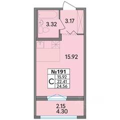 ЖК «Рождественский квартал», планировка студии, 24.56 м²