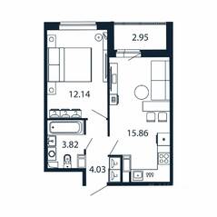 ЖК «Полис ЛАВрики», планировка 1-комнатной квартиры, 34.80 м²
