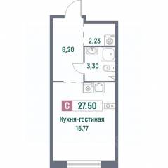 ЖК «Фотограф», планировка студии, 27.50 м²