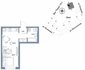 ЖК «Страна.Парковая», планировка студии, 28.49 м²