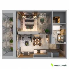 МЖК «Лисино», планировка 1-комнатной квартиры, 43.86 м²