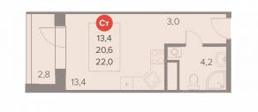 ЖК «Отлично», планировка студии, 22.00 м²