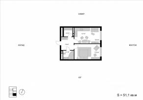 ЖК «Мытищи-Сити», планировка 2-комнатной квартиры, 51.10 м²
