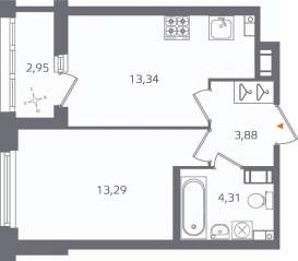 ЖК «Б15», планировка 1-комнатной квартиры, 36.30 м²