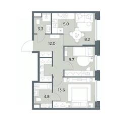 ЖК «Станиславский», планировка 3-комнатной квартиры, 56.30 м²