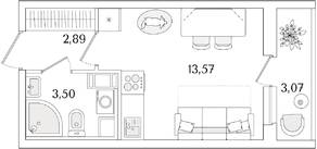 ЖК «Кинопарк», планировка студии, 21.50 м²