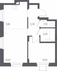 МФК «Люберцы 2023», планировка 1-комнатной квартиры, 43.70 м²