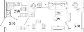 ЖК «Гранат», планировка студии, 21.32 м²
