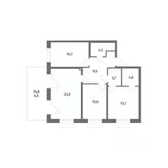 ЖК «Парусная 1», планировка 3-комнатной квартиры, 95.70 м²