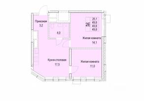 ЖК «Отрадный», планировка 2-комнатной квартиры, 49.80 м²