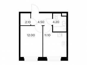 ЖК «Квартал Белый Град», планировка 1-комнатной квартиры, 33.90 м²