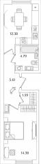ЖК «Кинопарк», планировка 1-комнатной квартиры, 38.73 м²