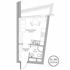 Апарт-комплекс Клубный дом «Рублево», планировка студии, 21.00 м²