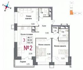 ЖК «Art (Наро-Фоминск)», планировка 3-комнатной квартиры, 100.78 м²