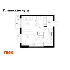 ЖК «Ильинские луга», планировка 1-комнатной квартиры, 35.30 м²
