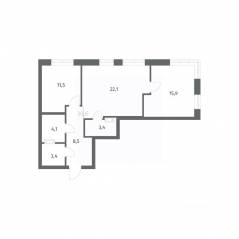 ЖК «NEWПИТЕР», планировка 2-комнатной квартиры, 68.98 м²