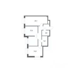 ЖК «Парусная 1», планировка 2-комнатной квартиры, 75.90 м²