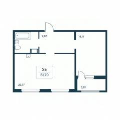 ЖК «Расцветай в Янино», планировка 1-комнатной квартиры, 51.30 м²