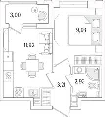 ЖК «Гранат», планировка 1-комнатной квартиры, 29.49 м²