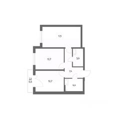 ЖК «Парусная 1», планировка 2-комнатной квартиры, 58.50 м²