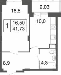 ЖК «Времена года», планировка 1-комнатной квартиры, 41.73 м²