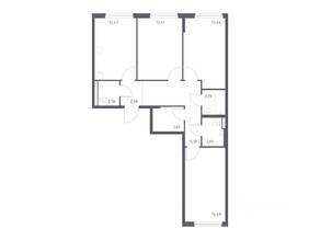 ЖК «Новое Внуково», планировка 3-комнатной квартиры, 77.00 м²