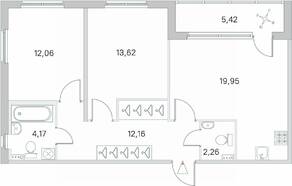 МЖК «Любоград», планировка 2-комнатной квартиры, 66.93 м²