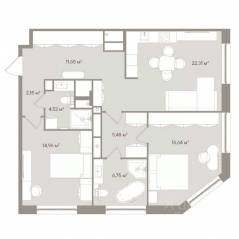 Апарт-комплекс «D'oro Mille», планировка 3-комнатной квартиры, 84.50 м²